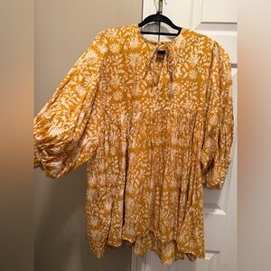 Blockprint Daughters of india lookalike Women’s Mustard Floral Mini tunic Dress